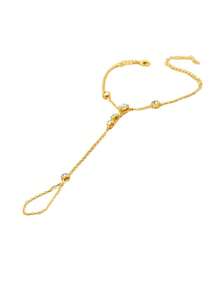 1pc New Rhinestone Finger-Connected Bracelet, INS Style Minimalist Niche Women's Hand Chain Jewelry - Gold - View 5