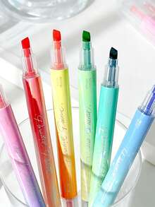 6pcs Dual Color Highlighters, Paradise Pallete Series Flexible Chisel Soft Tip Pastel Color Pens, Smooth Quick-Dry Ink Highlighter For Student Note Taking, Journaling, Textbook Highlighting - Multi Colors - View 4
