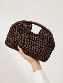 CAJUNI 2026 New Natural Fiber Clutch, Handwoven Raffia Grass Summer Beach Bag, Straw Woven Bag - Coffee - View 2