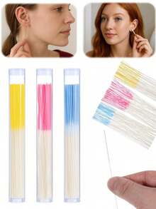 60pcs Ear Piercing Cleaning Sticks, Ear Piercing Cleaning Lines, Ear Care Set, Includes 60/120pcs Ear Piercing Cleaning Lines And Matching Cleaning Sticks With Cleaning Solution, Removes Odor And Dirt, Unisex, Prevents Ear Piercing Clogging - Multicolor - View 6