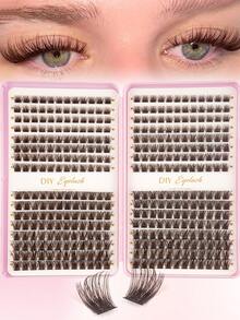 384 Clusters Single Stem False Eyelashes, Eyelash Storage Book, Cluster False Eyelashes, DIY Eyelash Extensions, Brown Natural Style Cluster False Eyelashes, DIY Eyelash Extension Kit (Includes Adhesive And Setting Liquid), 8-16mm C Curl, Suitable For Beginners Single Cluster Eyelashes, Essential Item, Long-Lasting Makeup Effect - Multicolor - View 6