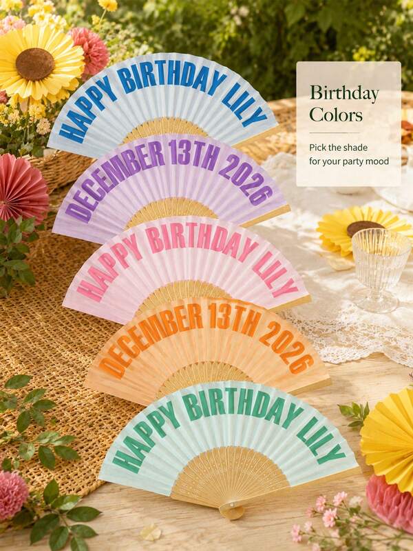 2pcs Personalized Colorful Fans, Vintage Curved Font, With Storage Bag, Customizable With Any Text, Name Or Quote, Business, Wedding Or Event Gift, Suitable For Wedding, Tea Party, Bridesmaid, Wedding Party, Teacher's Day, Halloween