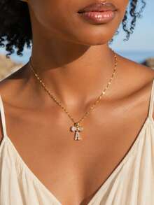Elegant Sparkling Heart-Shaped Zirconia Bow Pendant Necklace For Women - Bow - View 1