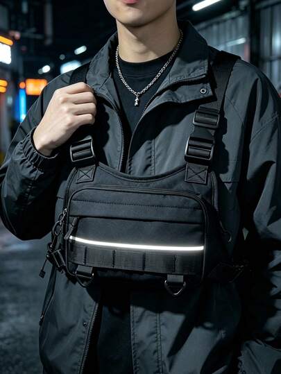 Multi-Color Functional Tactical Chest Rig Bag, Unisex Reinforced Buckle Wear-Resistant Nylon Front Chest Pack, Night Reflective Design, Large Capacity Lightweight Streetwear Vest Backpack For Cycling, Hiking, Handsome Vest Bag