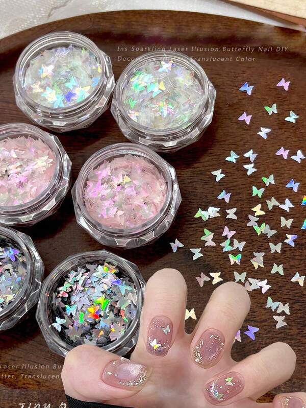 Butterfly Sequin Nail Art Decor, Super Shiny Holographic Iridescent Small Butterfly Nail Decoration, Nail Art Supplies, Wearable Nails DIY Accessories, Fake Nail Tips, Cute Nail Supplies