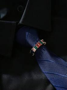 Luxury Curved Multi-Color Zirconia Tie Clip For Men, Business Formal Tie Holder, Gold And Silver Dual-Tone Multi-Color Rhinestone Versatile Tie Accessory, Wedding Banquet Commute Suit Accessory, Exquisite Rhinestone Design Stable Anti-Slip, High-End Men's Suit Outfit Accessory, Multiple Color Options Available - Tie Buckle - View 6