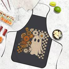 1pc Halloween Daisy Ghost Print Apron, Featuring Checkerboard Daisy Ghost Pattern, Durable Cooking Apron Suitable For Bakers, Cake Decorators, BBQ Enthusiasts, Gardeners, Painters, Nail Artists - Perfect Gift For Home And Professional Chefs - Multicolor - View 4