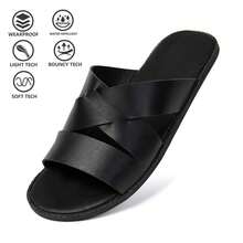 Sandalias de moda de verano para hombre con tiras cruzadas, suela plana antideslizante para exteriores y playa, zapatos casuales versátiles negros sin cordones - Negro - Ver 4