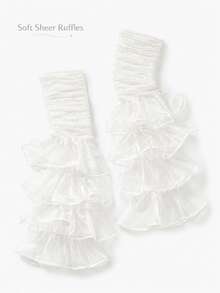 Ruffled Tulle Leg Warmers Sheer Tiered Mesh Sock Covers, Ruched Sheer Frilly Leg Sleeves, Multi Layer Flounce Fairy Lolita Leg Warmers, White See Through Ruffle Leg Cuffs For Girls Daily Outfit Cosplay Party - Multicolor - View 10
