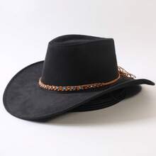 Women Men Cowgirl Hat, Bull Head Roll-Up Wide Brim Western Hat With Belt - D - View 2