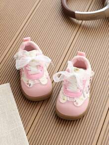 1 Pasang Sepatu Sneakers Putri Baru Musim Semi/Musim Gugur untuk Anak Perempuan, Sepatu Latihan Bertali Gaya Korea, Sepatu Sol Lembut untuk Balita - Berwarna merah muda - View 4