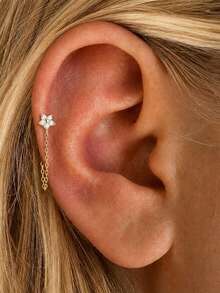 1pc 925 Sterling Silver Tassel Ear Studs For Women, Classic Cartilage Ear Bone Studs, Spiral Ear Studs, Flat Back Design, Suitable For Daily Wear And Party, Fine Jewelry - Gold - View 4