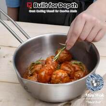 WAGENSTEIGER - Wok de acero inoxidable para bebé, 200 mm, base de 3 capas con núcleo de aluminio, todas las cocinas, cacerola multiusos, olla de ramen, olla de cocina para exteriores o camping - Plateado - Ver 6