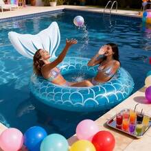 1pc Glitter Fish Tail Floating Ring – PVC Adult Inflatable Swimming Ring, Thick 120# Large Mermaid Tail Swim Ring, Underarm Float, Life Buoy For Pools, Lakes, And Beaches - A - View 4