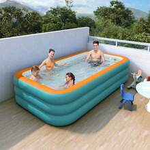 1pc Giant Thickened PVC Inflatable Swimming Pool, Extra Large Portable Foldable Easy-To-Assemble Water Play Pool, Suitable For Summer Home Garden, Backyard, Patio Outdoor Cooling Pool, Blue And White - Multicolor - View 7