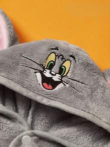 TOM & JERRY X PETSIN 一件装刺绣大耳朵蓝色猫咪宠物猫狗通用灰色毛绒舒适吸水狗帽浴袍 - 灰色 - 查看 10