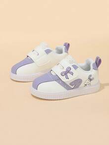 Korean Style Taro Purple Girls' Toddler Walking Shoes, Cartoon Kids' White Sneakers With Hook And Loop, Soft Sole, Anti-Slip, Wear-Resistant Baby Board Shoes - Purple - View 4