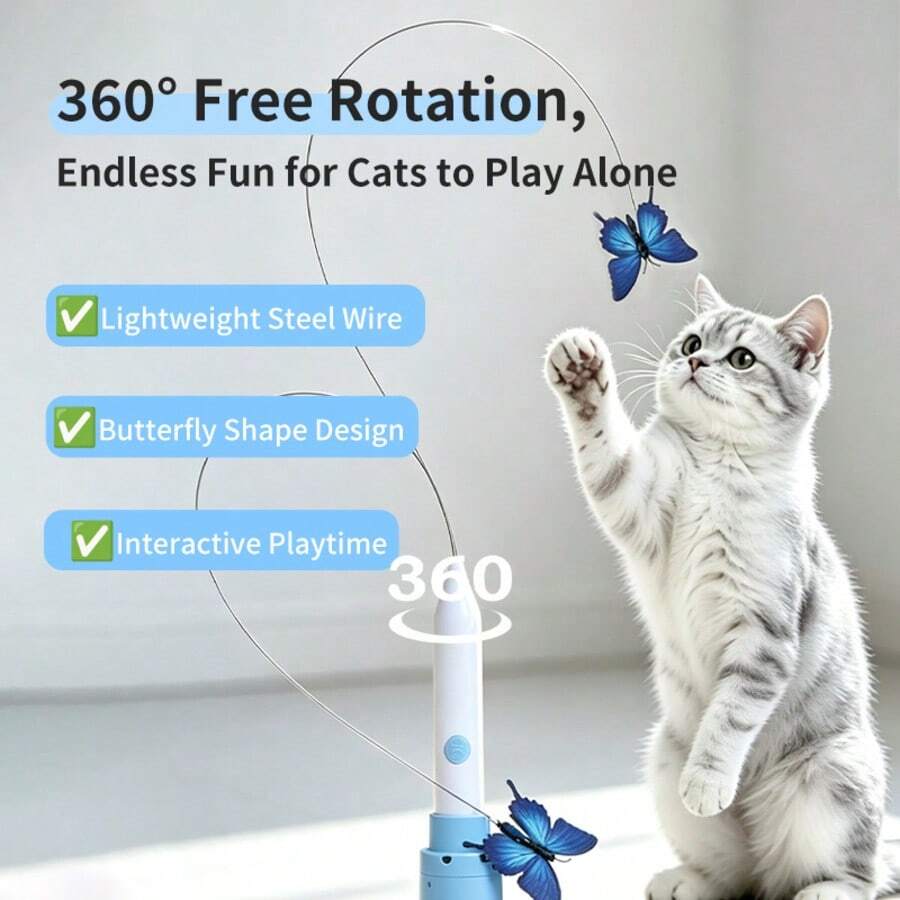 Rechargeable Automatic Butterfly Cat Teaser Toy, 2 In 1 Handheld & Suction Cup Mount Interactive Kitten Play Wand, 360° Rotating Flexible Steel Wire Indoor Cat Exercise Toy With Catnip Compartment
