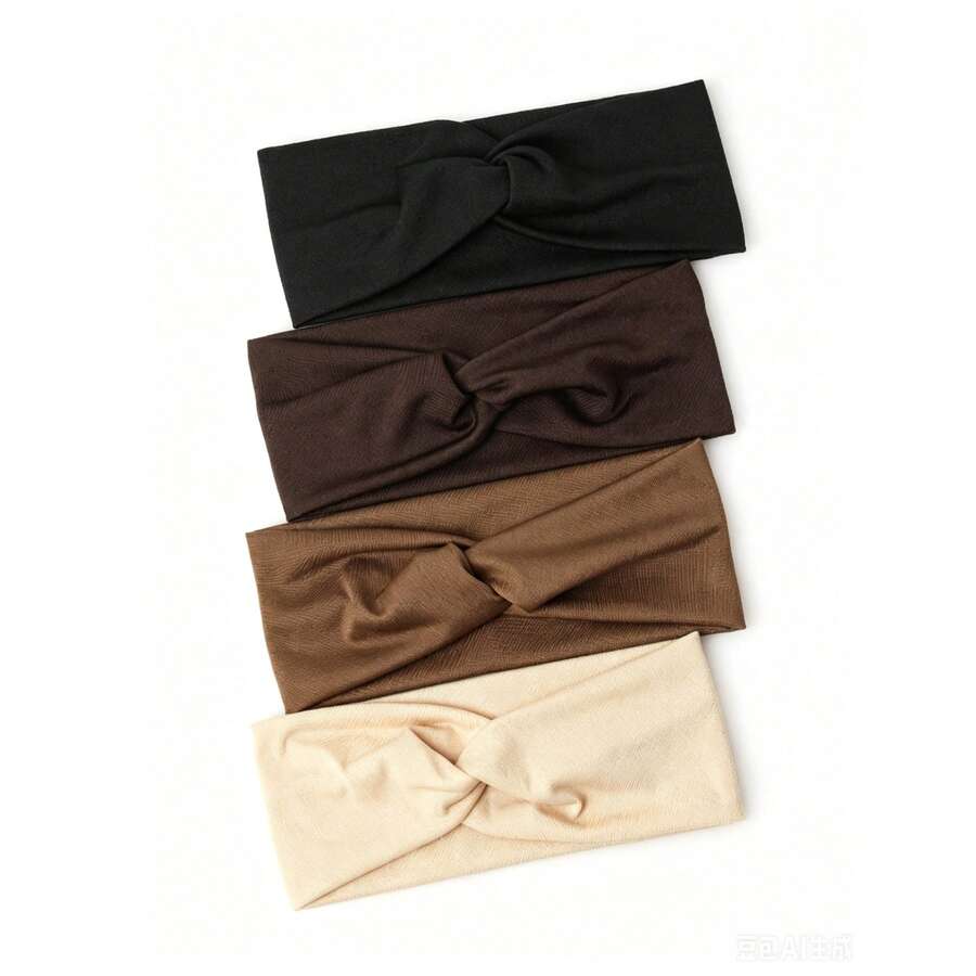 4pcs Solid Color Crisscross Elastic Headband For Daily Use - Multicolor - View 1