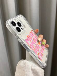 1pc Transparent Frame Minimalist Lens Protection Anti-Drop Anti-Collision Pink Heart Letter Pattern Phone Case Personalized Compatible With Iphone 16 Pro Max/17/16/15/14 Plus/13/12/11/Air And Series - Multicolor - View 3
