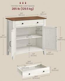 Rustic White & Honey Brown Farmhouse Sideboard Buffet Storage Cabinet Built-In Single Drawer With Detachable Drawer Divider, Freely Adjustable Inner Shelf & Reserved Cable Hole Multi-Purpose Coffee Bar Station For Kitchen Dining Room Entryway Home Be - Rustic White and Honey Brown - View 4