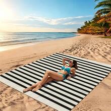 1pc Oversized Classic Striped Sand-Resistant Quick-Dry Beach Towel Mat, Suitable For 1-3 Adults - Lightweight, Durable Polyester Fabric - Perfect For Travel, Camping, Hiking And Leisure Beach Time, Beach Mat, Picnic Mat, Camping Ground Cover - Multicolor - View 1