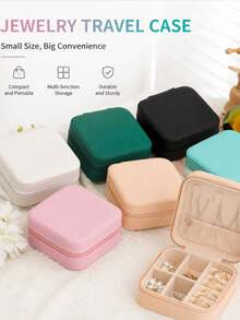 1pc Portable Small Jewelry Storage Box With Zipper And Soft Velvet Lining, Ring Holder, Earring Necklace Bracelet Organizer, Compact Jewelry Box, Fits In Handbag, Perfect For Vacation, Birthday And Christmas Gift - Multicolor - View 5