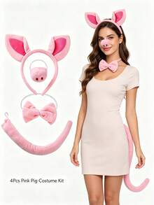 1pc/2pcs/4pcs Cute Pig Costume Set, Includes Ears, Tail, Nose And Bow Tie - Perfect For Role Play And Parties, Ideal Choice For Halloween, Christmas And Easter - Multicolor - View 7