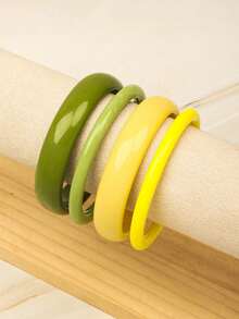 4pcs Elegant Vintage Bracelets, Fashionable Minimalist, Suitable For Casual Wear, Women's Fashion Jewelry, Acrylic, Suitable For Daily And Party Wear - Green - View 4