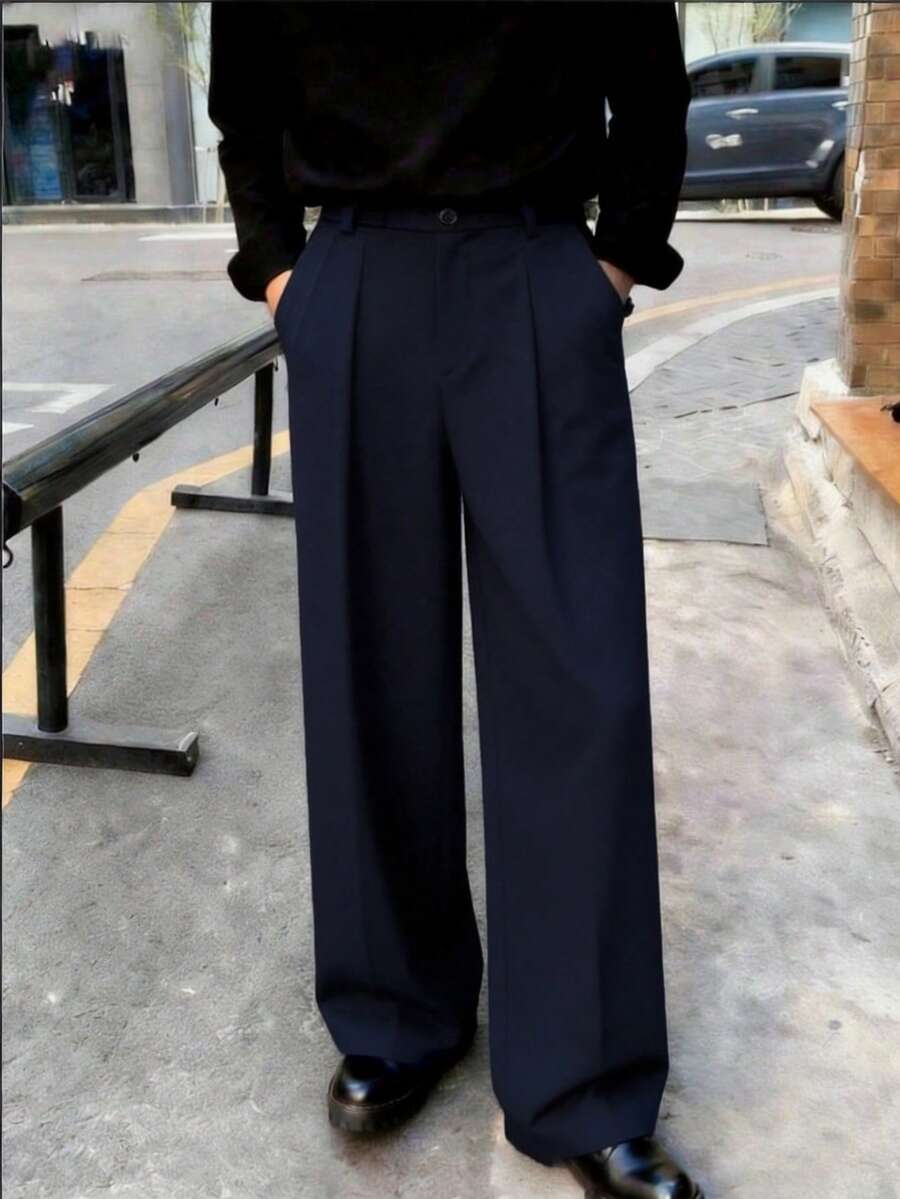男士休閒商務宴會西裝長褲,時尚簡約百搭正式西裝褲 - 藏蓝色 - 查看 1