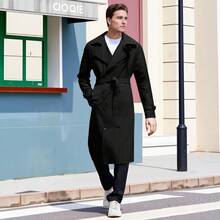 Multi-Color Optional Men's Extra-Long Trench Coat, Classic Double-Breasted Lapel Trench Coat, British Style Slim And Thin Autumn Winter Fashion Coat - Black - View 7