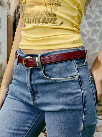 Hatastic 1 pieza Cinturón casual retro elegante de cuero PU (poliuretano) rojo para mujer, regreso a clases