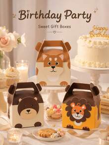 4pcs Cute Wild Animal Theme Snack Gift Boxes With Handles, Suitable For Candy, Cookies, Pastries, Birthday Party Favors, Gift Packaging, Dessert Table Decoration - View 6