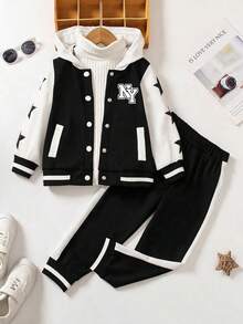 Tween Boys Colorblock Star Print Hoodie And Sweatpants - Black - View 2