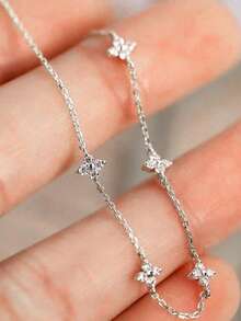 1件 S925 純銀四葉草 CZ 鑲嵌細手鍊 纖巧可疊戴手腕飾品 女性婚禮生日禮物 - 銀色 - 查看 5