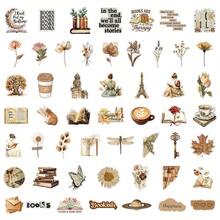 50 Sheets Vintage Reading Doodle Clear PET Waterproof Stickers Literary Decals For Journal Folder Scrapbook DIY Craft - 50 PCS - View 1