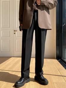 男士素色休閒通勤旅行西裝長褲，附口袋 - 黑色 - 查看 3