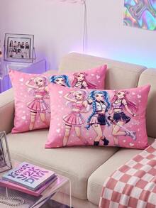 1/2pcs K-POP Pink Print Cushion Cover/Pillowcase (Without Insert), Single-Sided Print, Soft Breathable Skin-Friendly Durable, Home Decor, Dorm Decor, All Season, Machine Washable, Autumn Decor, Dorm Bedding - Multicolor - View 6