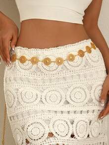 1pc Bohemian Premium Versatile Metal Distressed Chain Hollow Round Disc Waist Chain Pants Chain Clothing Accessory Suitable For Women To Wear On Any Occasion - Gold - View 3
