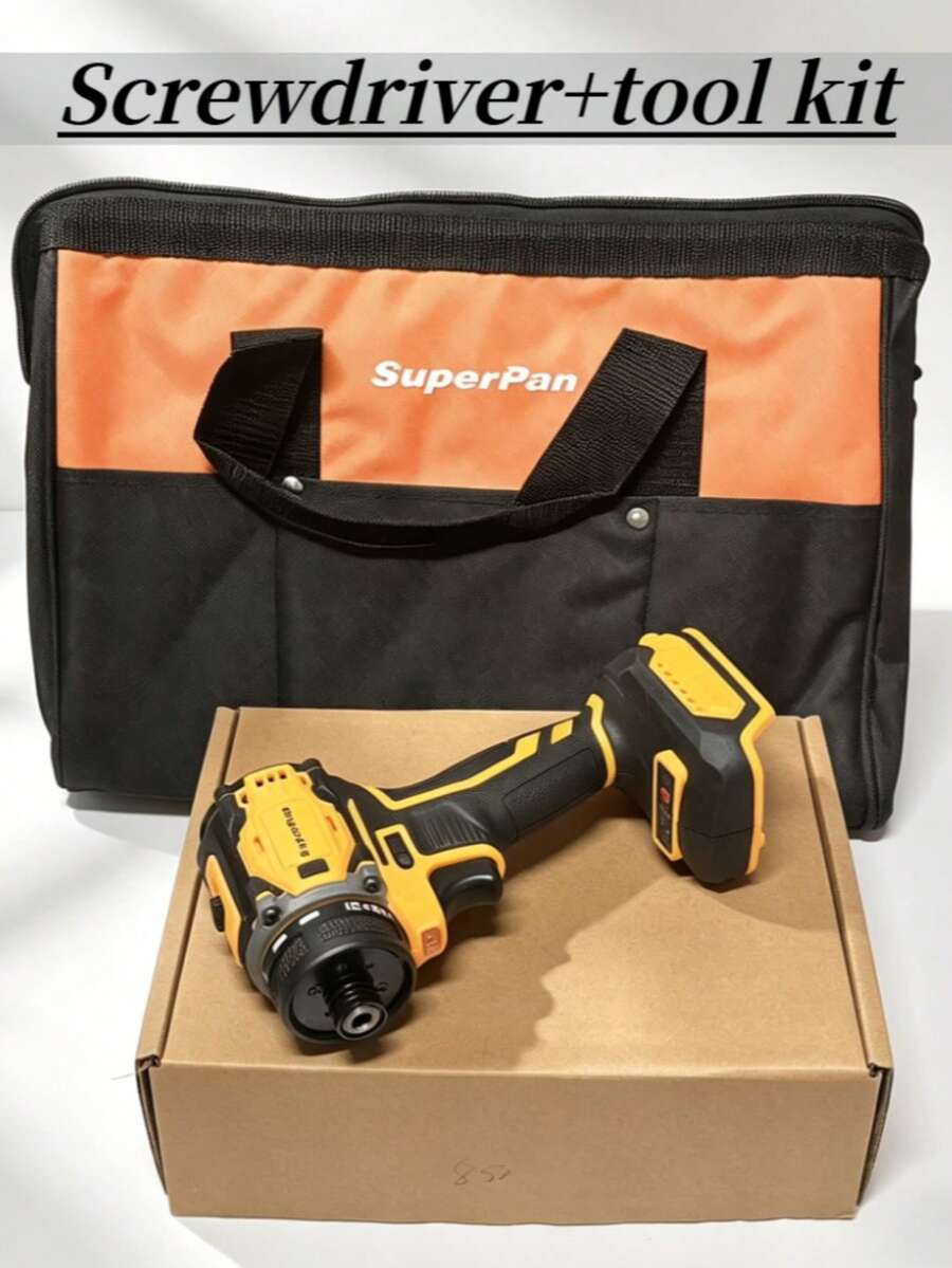 SuperPan 20V Brushless Screwdriver + Tool Kit Set 135N.M Heat Dissipation Design Multi-Function Screwdriver Woodworking / Auto Repair / Home Renovation Screw Removal Tool Compatible With Battery Pins Does Not Include Battery And Power Adapter (Bare Tool Model) - Yellow - View 1