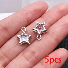 5/10pcs Minimalist Open Frame Geometric Rhinestone Dangle Charms Star Heart Floral Crystal Jewelry Findings For Earrings Bracelets Necklaces - Silver - View 8