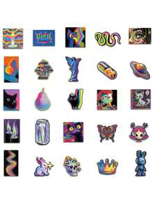 50pcs/Pack Cool Colorful Acid Design Aesthetic Art Stickers, Decorative Decals For Luggage Notebook Scrapbook Stationery Laptop Guitar Phone Decals - Multicolor - View 7