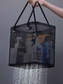 1pc Foldable Breathable Mesh Laundry Basket With Adjustable Rope, Collapsible Rectangular Storage Bin, Suitable For Bathroom, Closet, Dorm, Travel And Supermarket Shopping - Durable Fabric Multi-Functional Storage Basket, Laundry Room Accessory, Casual Design, Laundry Basket Bathroom - Multicolor - View 3