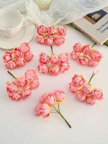 1 Bunch (6 Pcs) Artificial Mini Rose Camellia Letter DIY Floral Wreath ...