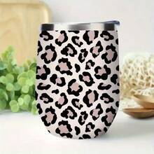 1pc/5pcs 12oz Stainless Steel Insulated Wine/Coffee Cup For Couples, With Sliding Lid, Boyfriend Birthday Gift Holiday Gift Cream Bottom Classic Black Leopard Print Egg-Shaped Insulated Water Cup, Fashionable Leopard Print Portable Drinking Cup, Suitable For Party, Daily Use And Gift Queue Gathering Photo Lovers Sisters All Seasons - Multicolor - View 10