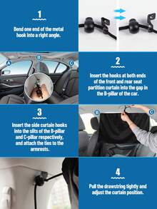 4pcs Car Privacy Curtain Set, Suitable For Sedan And SUV, Includes Rear Seat And Side Window Divider Curtains, With Storage Bag - A - View 8