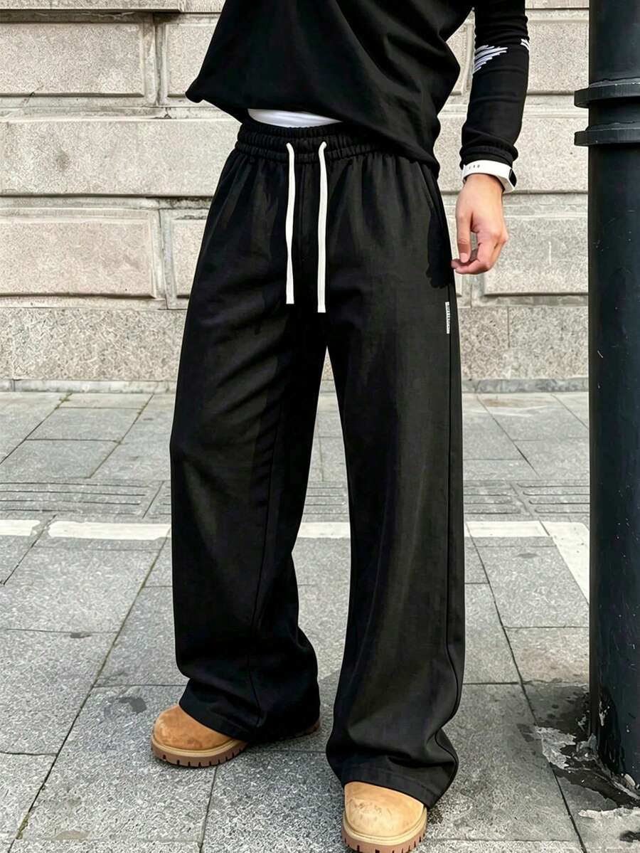 Summer Relaxed Fit Pants! Men's Wide Leg Breathable Linen Straight Leg Casual Long Pants - Black - View 1