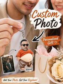 2D Flat, 1pc Custom Acrylic Photo Keychain, Personalized Plush Squishy, Custom Photo. Relax Funny Creative Keychain, Schoolbag Pendant Custom Backpack Decoratiir Valentine's Day Gift For Boyfriend/Girlfriend, Cat And Dog Memorial Gift. - Multicolor - View 1