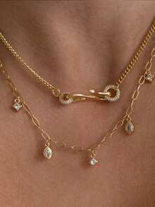New Stainless Steel Gold Color Necklace, Minimalist Sparkling Zirconia Pendant, Suitable For Women And Girls To Wear To Parties And Weddings - Multicolor - View 14