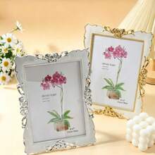 1pc European Style Wooden Inlaid Beige Crystal Adhesive Photo Frame, Suitable For Indoor Decor, Halloween Decoration, Christmas Decoration - A - View 2
